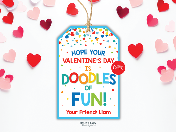 Valentine's Day Doodles of Fun Tag, Sketch Game Drawing Pad Non-Candy Valentine, Canva Template