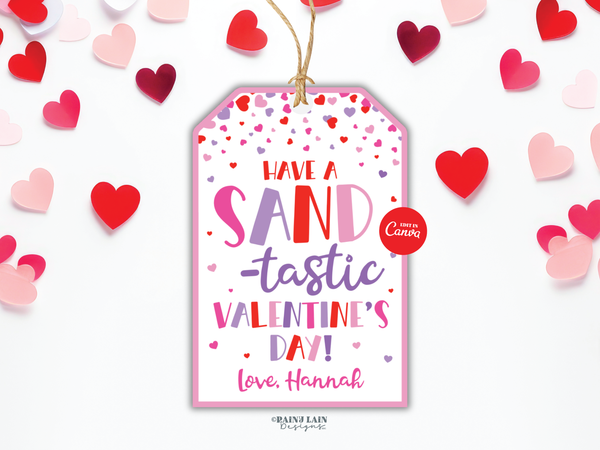 Play Sand Valentine's Tag, Editable Classroom Gift, Printable Digital Download