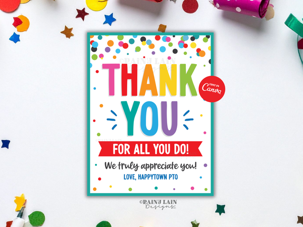 Editable Appreciation Sign or Card, Teacher Appreciation Week Canva Template, Thank you for all you do