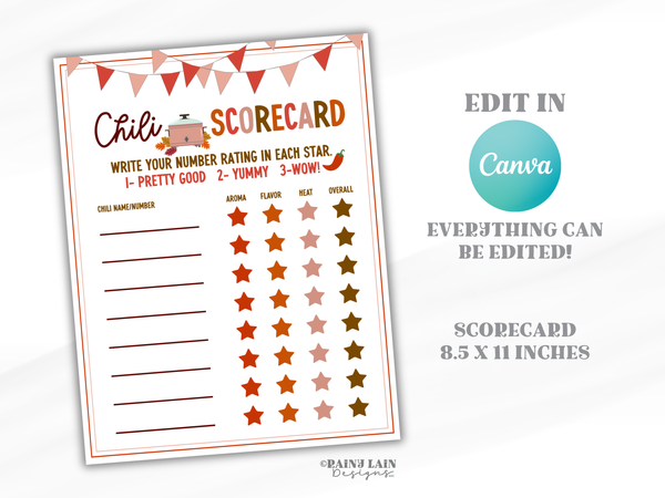 Editable Fall Chili Cook-Off Scorecard, Chili Cook Off Contest Ballot, Chili Contest Award Certificate, Chili Competition Fundraiser, Canva