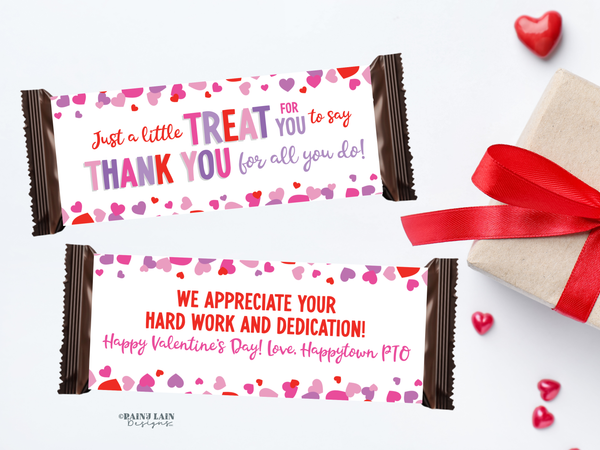 Valentine’s Day Candy Bar Wrapper Printable, Teacher & Staff Appreciation Treat, Editable Canva Heart Wrapper