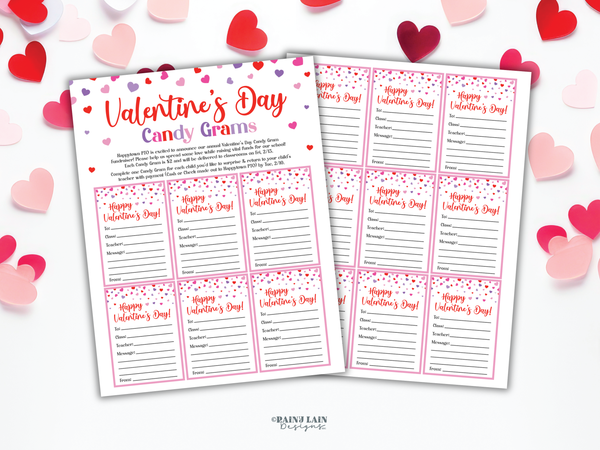 Editable Valentine's Day Candy Gram Fundraiser Flyer Template, Class Kindness Gram Printable