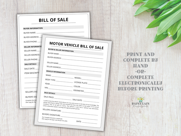 Vehicle of Sale Template, Item BOS, Fillable PDF, Editable Instant Download