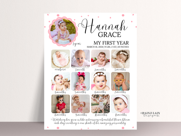 Milestone Birthday Sign, Printable Baby's First Year Poster Template, Editable 1st Birthday Milestone Board, 1st Birthday Photo Collage Sign