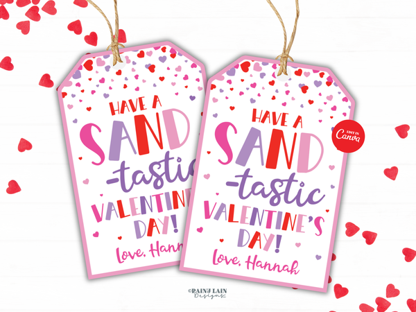 Play Sand Valentine's Tag, Editable Classroom Gift, Printable Digital Download