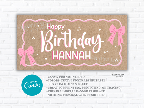 Happy Birthday Banner Template, Editable Canva Banner, 36 x 72, DIY Painted Sign