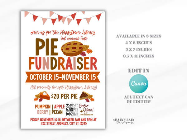 Pie Fundraiser Flyer, Editable Canva Template
