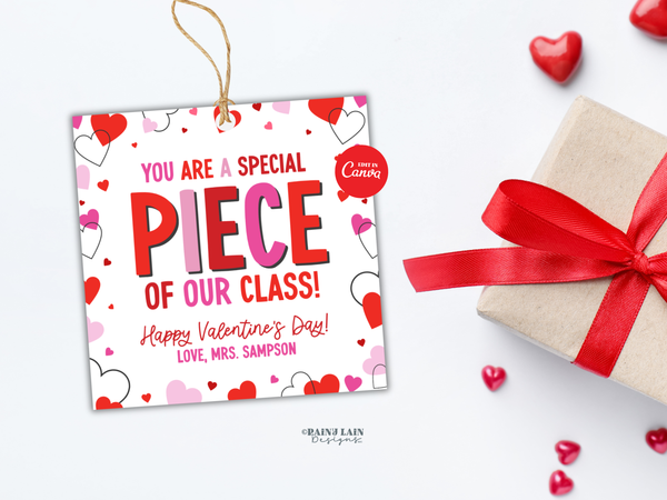 You Are a Special Piece Classroom Valentine Tag, Editable Non Candy Preschool Valentine Printable