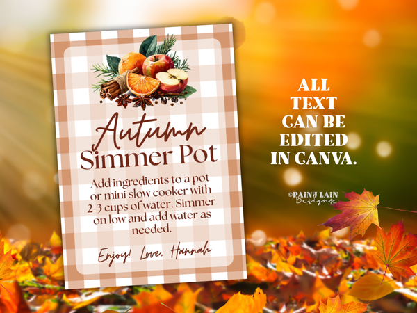 Simmer Pot Stovetop Potpourri Gift Tag, Downloadable, Editable in Canva