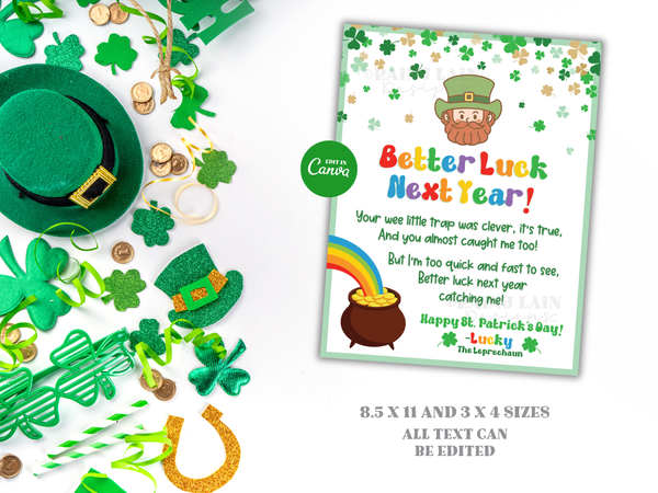 St. Patrick's Day Leprechaun Letter Printable, Editable in Canva