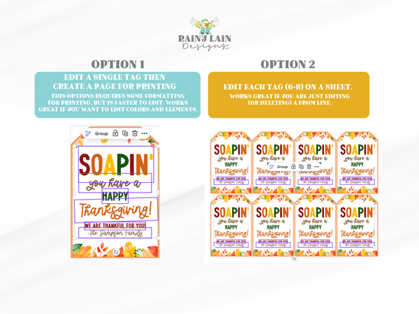 Soapin You have a Happy Thanksgiving Tag, Soap Gift, Editable Printable Canva Template