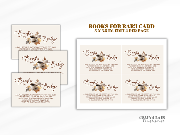 A Baby is Brewing Baby Shower Invitation Bundle, Watercolor Coffee Baby Shower Template, Editable Baby Shower Invite with Autumn Leaves