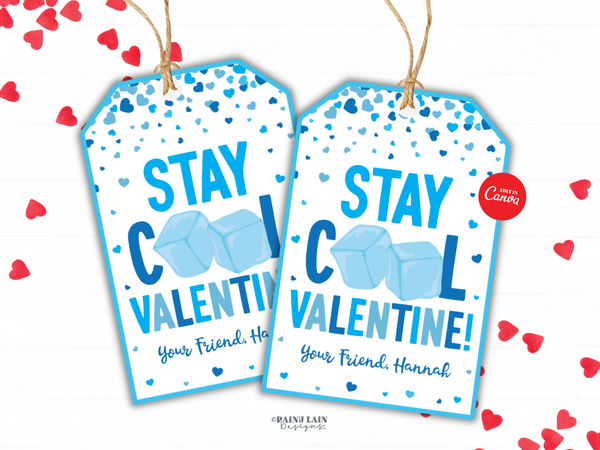 Stay Cool Valentine's Day Tag, Squeeze Ice Cube Printable Fidget Toy Valentine Canva Template