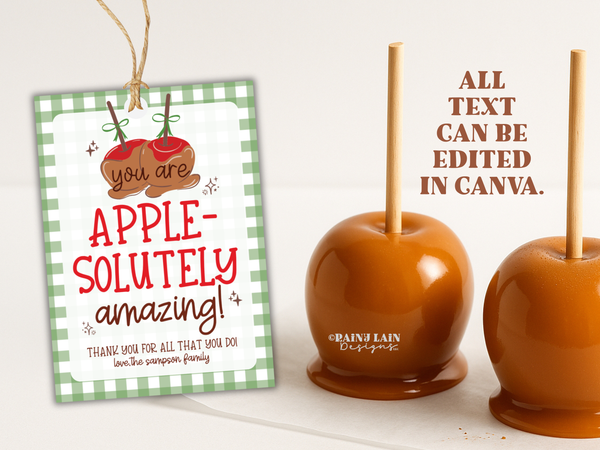 Caramel Apple Kit Gift Tag, Apple-solutely Amazing, Downloadable, Editable in Canva