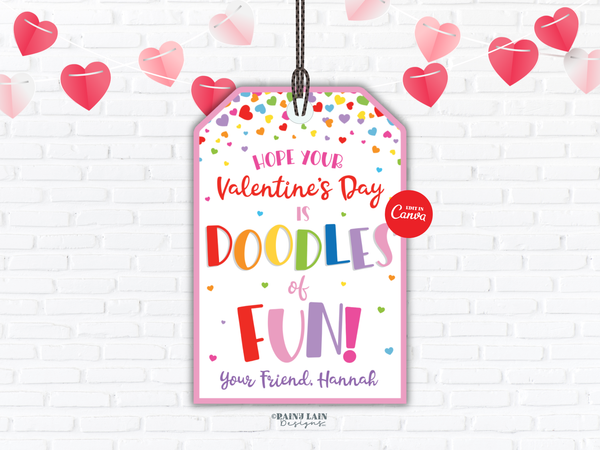 Doodles of Fun Valentine Tag Sketch Game Drawing Pad Valentine's Day Gift Preschool Classroom Printable Kids Non-Candy Valentine Tag