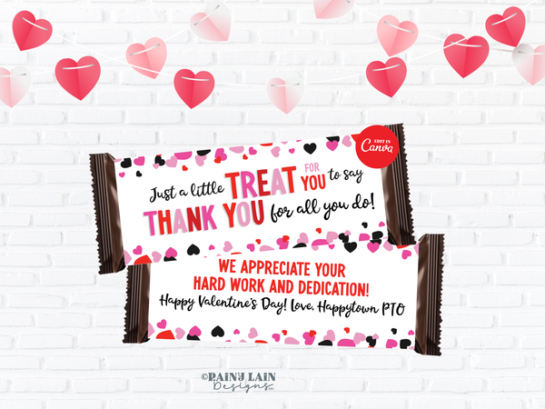 Valentine's Day Treat Wrapper, Editable Valentine Candy Bar Printable, Appreciation Gift