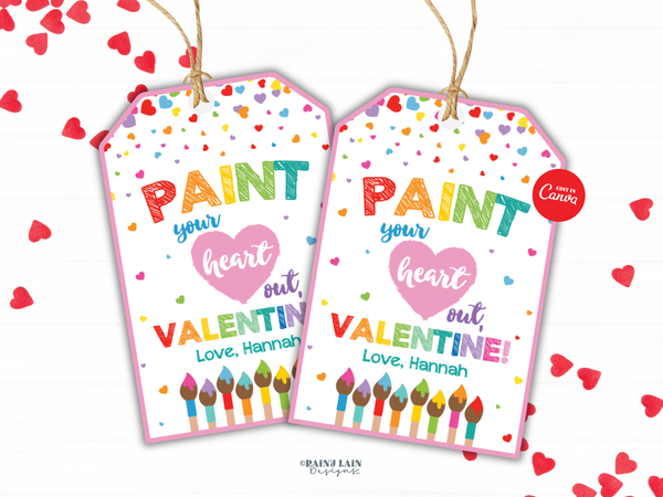 Paint Your Heart Out Valentine Tag, Editable Printable (Digital Download)