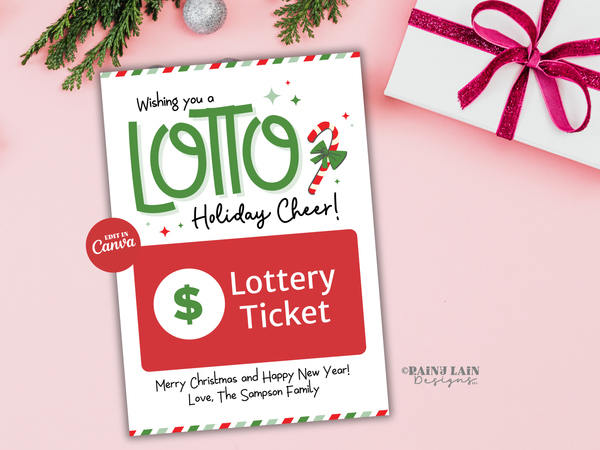 Lottery Ticket Holder, Personalized Christmas Gift Card Holder, Editable in Canva
