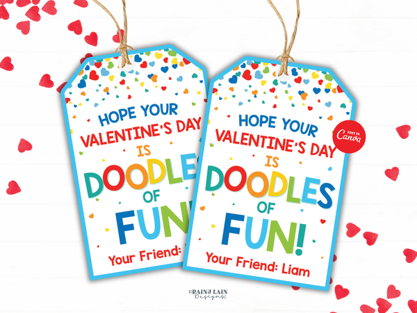 Valentine's Day Doodles of Fun Tag, Sketch Game Drawing Pad Non-Candy Valentine, Canva Template