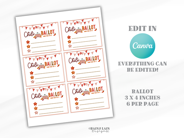 Editable Fall Chili Cook-Off Scorecard, Chili Cook Off Contest Ballot, Chili Contest Award Certificate, Chili Competition Fundraiser, Canva