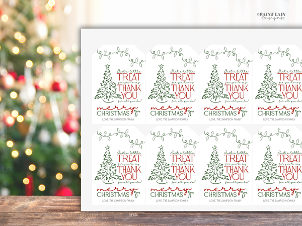 Holiday Employee Appreciation Tag, Hand Drawn Christmas Gift Tag, Printable and Editable Canva Template
