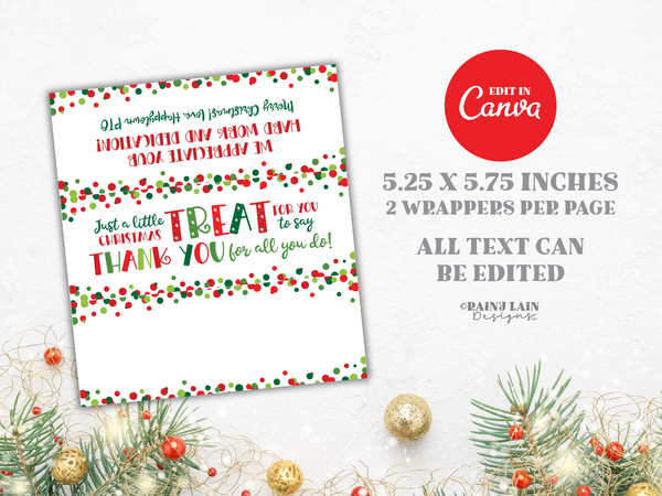 Christmas Treat Wrapper, Editable Holiday Candy Bar Appreciation Printable