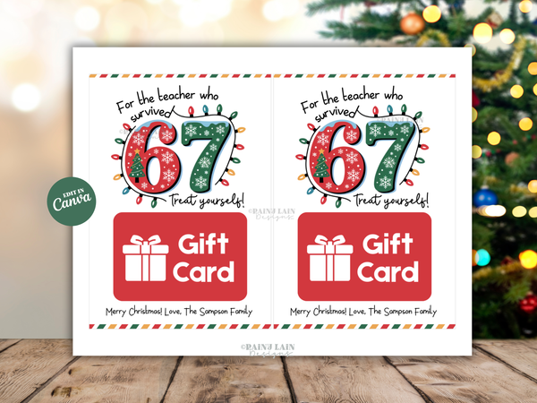 Teacher 67 Personalized Christmas Gift Card Holder, Editable in Canva