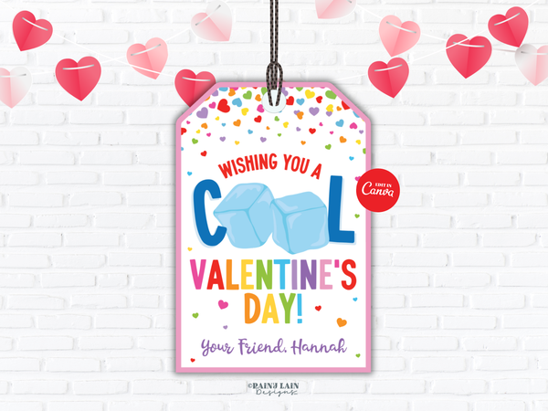 Squeeze Ice Cube Fidget Toy Valentine Printable, Cool Valentine's Day Tag, Canva Template