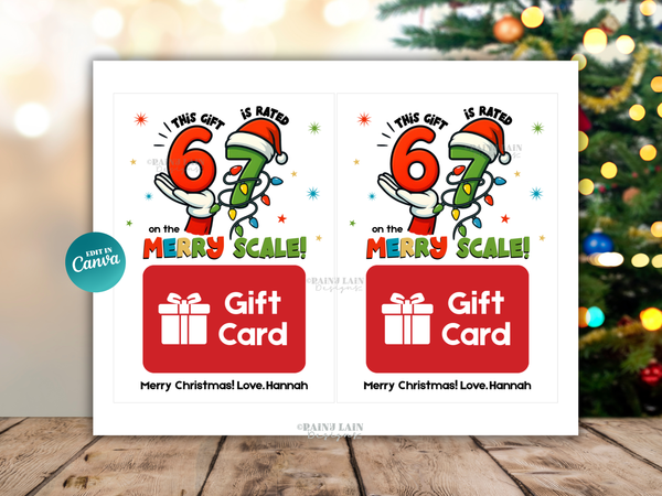 Six Seven, 67 Kids Personalized Christmas Gift Card Holder, Editable in Canva