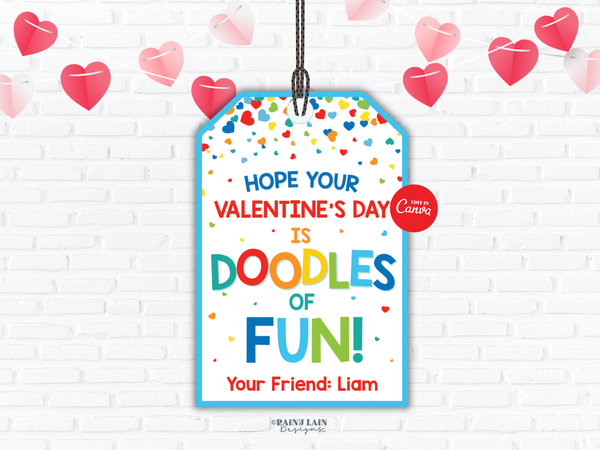 Valentine's Day Doodles of Fun Tag, Sketch Game Drawing Pad Non-Candy Valentine, Canva Template