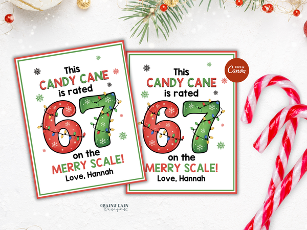67 Christmas Candy Cane Holder Tag Set, Printable Editable Canva