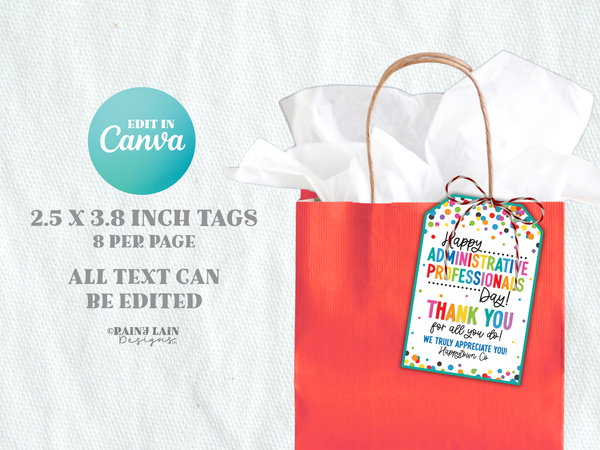 Happy Administrative Professionals Day Gift Tag, Office Staff, Assistant Appreciation, Thank You, Favor, Treat Bag, Recognition Week