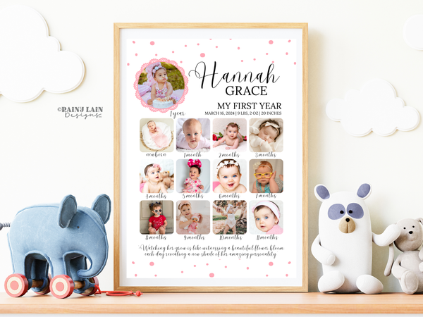 Milestone Birthday Sign, Printable Baby's First Year Poster Template, Editable 1st Birthday Milestone Board, 1st Birthday Photo Collage Sign