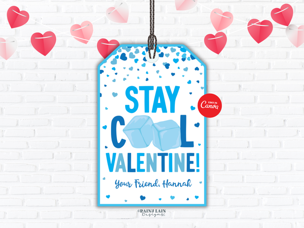 Stay Cool Valentine's Day Tag, Squeeze Ice Cube Printable Fidget Toy Valentine Canva Template