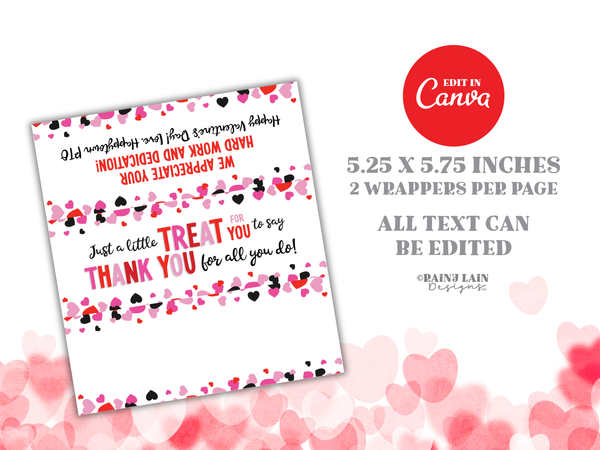 Valentine's Day Treat Wrapper, Editable Valentine Candy Bar Printable, Appreciation Gift