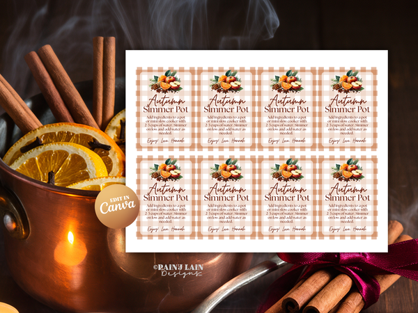 Simmer Pot Stovetop Potpourri Gift Tag, Downloadable, Editable in Canva