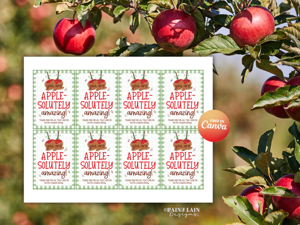 Caramel Apple Kit Gift Tag, Apple-solutely Amazing, Downloadable, Editable in Canva