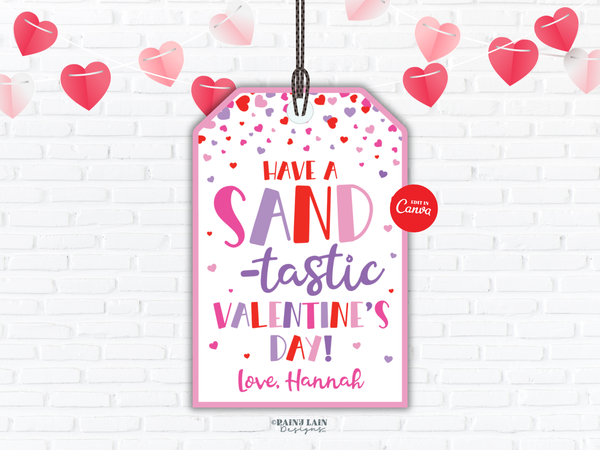 Play Sand Valentine's Tag, Editable Classroom Gift, Printable Digital Download