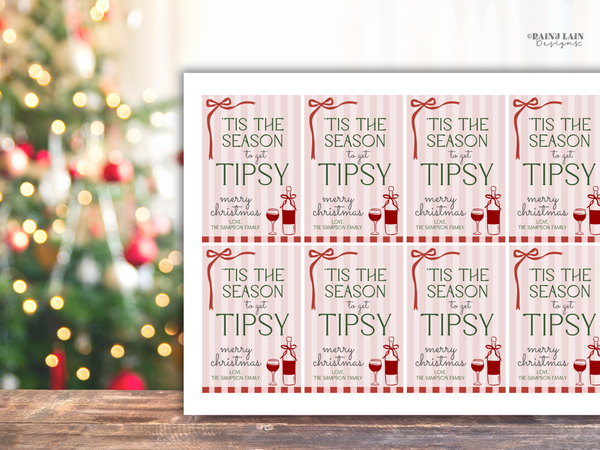 Tis the Season to Get Tipsy Gift Tag Template, Pink Coquette Christmas, Editable in Canva