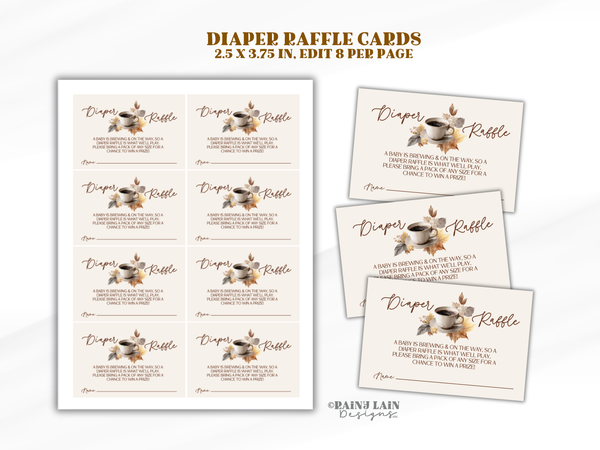 A Baby is Brewing Baby Shower Invitation Bundle, Watercolor Coffee Baby Shower Template, Editable Baby Shower Invite with Autumn Leaves