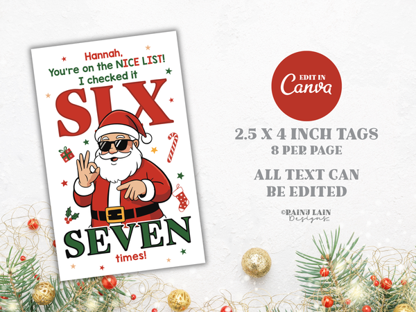 Christmas Santa 67 Tag, Nice List Elf Printable Prop, Six Seven