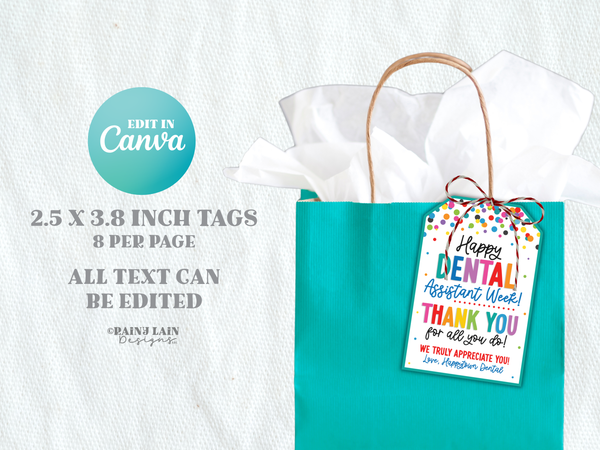 Dental Assistant Week Gift Tag, Appreciation Favor, Editable in Canva, Digital Download