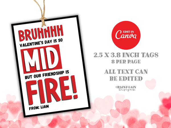 Bruh Valentine's Day is Mid, Friendship is Fire, Boy Tween Valentine, Canva Template
