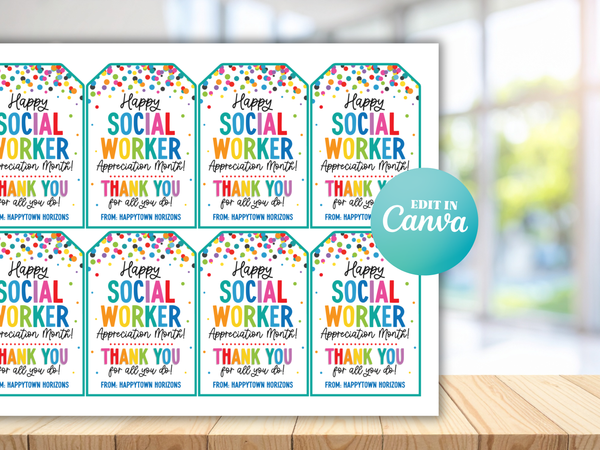 Social Worker Appreciation Month Gift Tag, Printable Social Work, Treat Bag, Social Workers Thank You, Staff Appreciation Tag