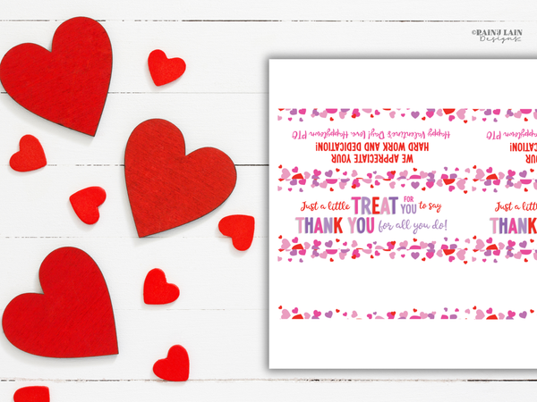 Valentine’s Day Candy Bar Wrapper Printable, Teacher & Staff Appreciation Treat, Editable Canva Heart Wrapper