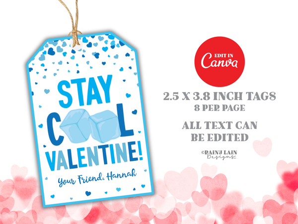 Stay Cool Valentine's Day Tag, Squeeze Ice Cube Printable Fidget Toy Valentine Canva Template