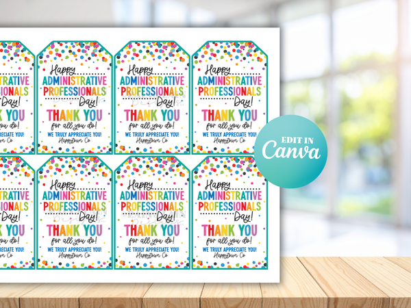 Happy Administrative Professionals Day Gift Tag, Office Staff, Assistant Appreciation, Thank You, Favor, Treat Bag, Recognition Week