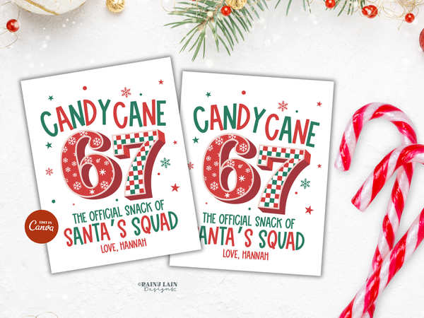 67 Christmas Candy Cane Holder Tag Set, Printable Editable Canva