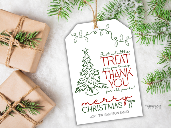 Holiday Employee Appreciation Tag, Hand Drawn Christmas Gift Tag, Printable and Editable Canva Template