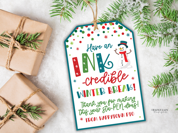 Teacher Gift Pen, Winter Break Classroom Gift Tag, Editable in Canva